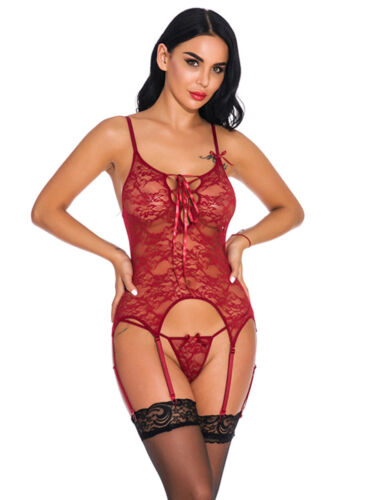 Details about   Sexy Red Lace Plus Size 8-16 Lingerie Bustier Teddy Chemise Strappy Garter 