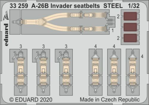 Eduard 1/32 Douglas A-26B Invader ceintures de sécurité en acier Nº 33259 