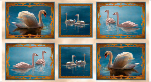 FABRIC PANEL Quilting Treasures ~ SPLENDID SWANS ~ by J Q Licensing 24" X 45" 