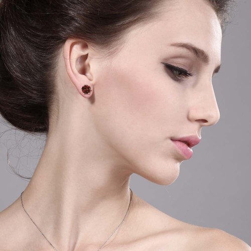2.00 Ct Round Red Garnet Rose Gold Plated 6-prong Stud Earrings 6mm
