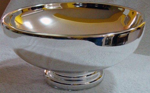 CALICE COPPA CENTRO TAVOLA DOPPIO VETRO IN ARGENTO NUOVO ORIGINALE NEW ORIGINAL