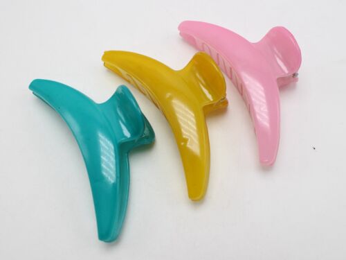 5 Mixed Jelly Color Plastic Hair Claw Grip Folding Clips Clamps 75mm(3&#034;) Craft