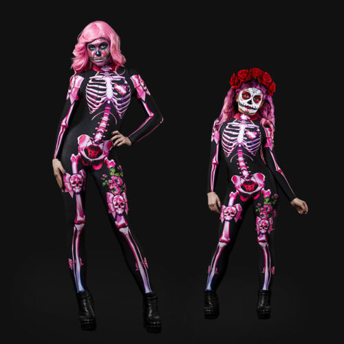 Halloween Bodysuit Rose Skeleton Print Costume Cosplay Fancy Dress Scary Outfits