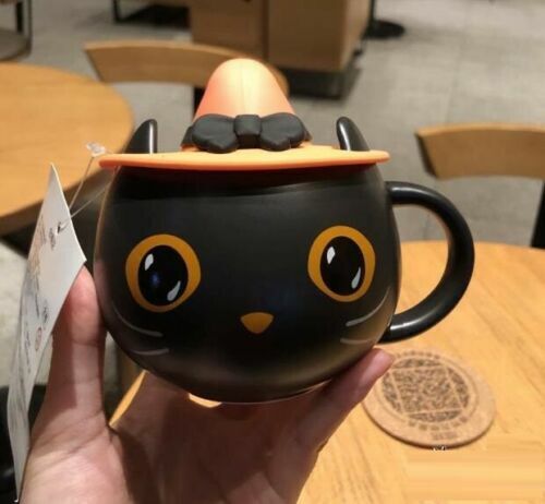 2021 New Starbucks Halloween Cat Mug Pumpkin Cup W//Cap Lid Black Coffee Mug Gift