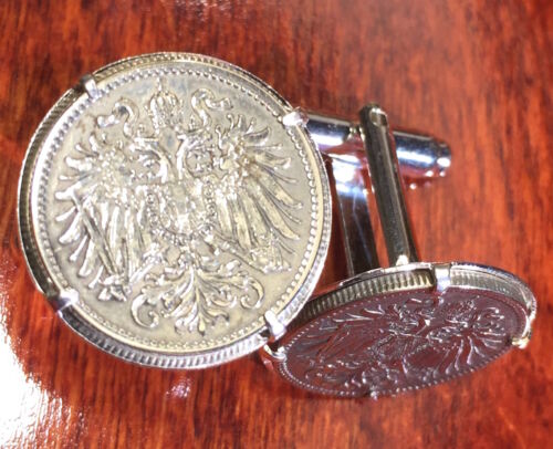 Antique 1893-1915 Imperial Austria Double Eagle Austrian Coin Cufflinks Box!
