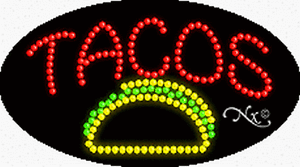 BRAND NEW /"TACOS/" 27x15x1 OVAL SOLID//ANIMATED LED SIGN w//CUSTOM OPTIONS 24078