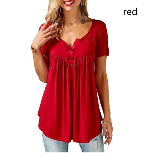 Women/'s V-Neck A-Line Tunic Short Sleeve Loose Top T-Shirt Plus Loose Blouse New
