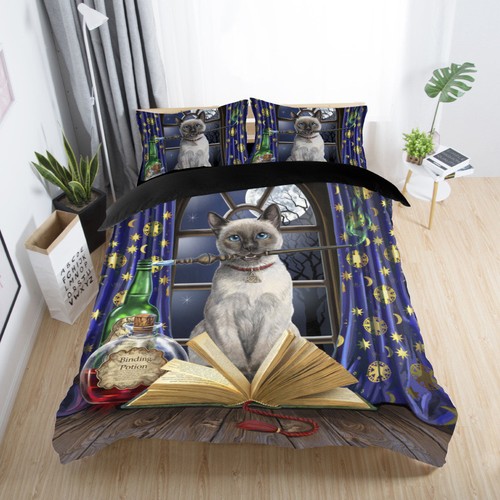 3D Magic Castle Gracioso Gato Juego De Cama Funda de Almohada Funda Nórdica Edredón Cubierta