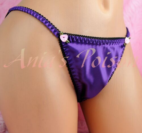 VTG style Pure satin shiny wet look ladies sissy Purple panties String bikini