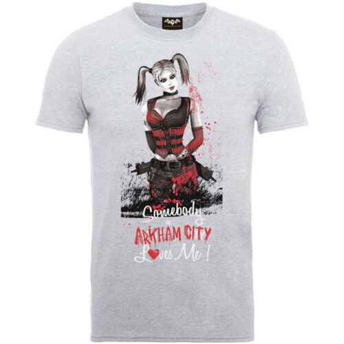 mens t-shirt gris moyen DC Comics Batman Arkham Asylum ville Harley Quinn
