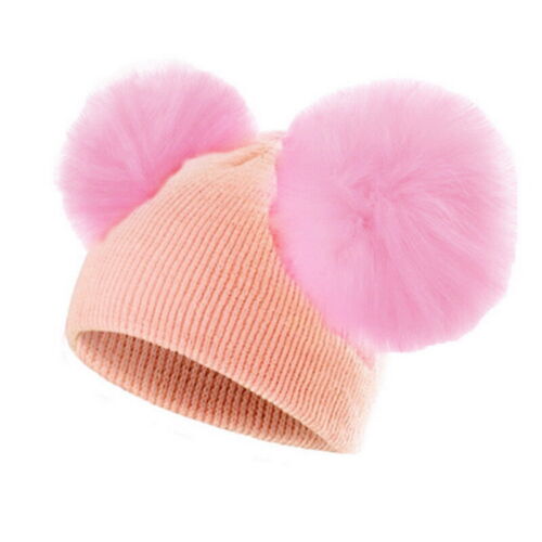 Winter Baby Warm Hat Infant Knit Hat Toddler Crochet Double Pom Bobble Beanie UK