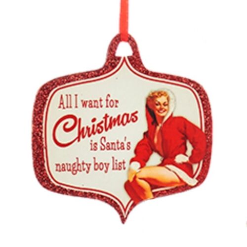 KURT S ADLER WOODEN NAUGHTY XMAS PIN-UP PLAQUE HOLIDAY ORNAMENT /"ALL I WANT.../"