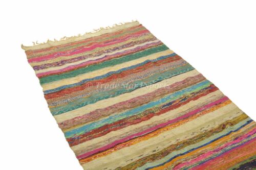 Indian Multi 5X7 Feet Cotton Rug Chindi Throw Handmade Patchwork Vintage Dari