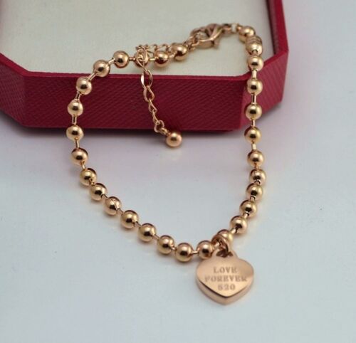 Love Forever Heart Rose Gold Link Chain Stainless Steel Gift Ankle Bracelet Gift