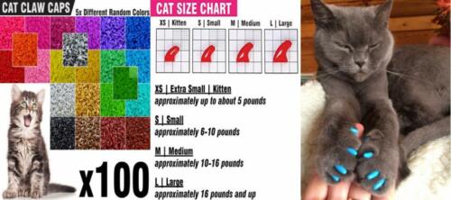 100 pcs Soft Cat Nail Caps for Cats Claws 5X Different Random Colors 5X... 