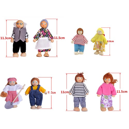 Holz Möbel Puppen Haus Familie Miniatur 7 Menschen Puppe Spielzeug für Kind Kind