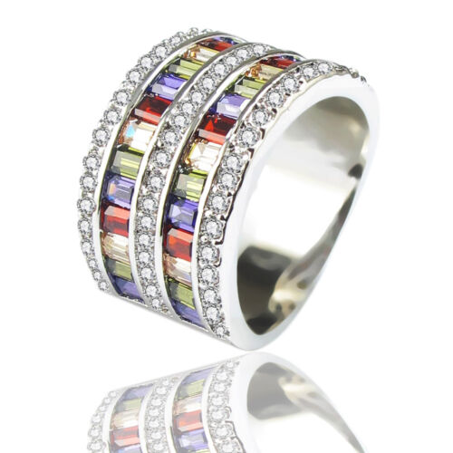 Multi-Color Topaz Birthstone 14KT Gold Filled Wedding Bridal Ring Gift Size 6-10