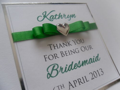 Handmade Personalised Thank You Bridesmaid Maid Of Honour Flower Girl Card 