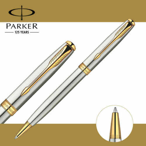 Perfect Parker Sonnet Series Steel Color Golden Clip 0.7mm Medium Ballpoint Pen 