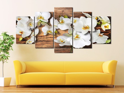 BLUMEN ORCHIDEE WEISS HOLZ Wandbilder xxl Bilder Vlies Leinwand 030110-33