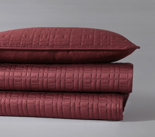 Chezmoi Collection 3pc Burgundy Matte Satin Quilt Bedspread Coverlet Blanket Set