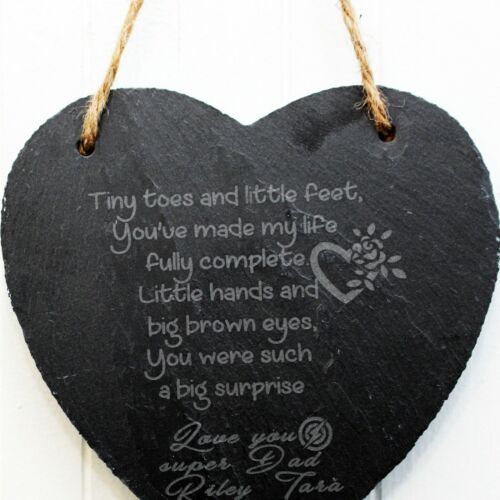Personalised Fathers Gift photo printed message engraved heart rock slate plaque