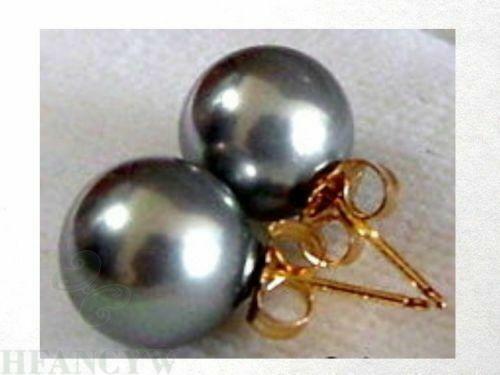 Gorgeous Stud Loose BLACK Shell Pearl Earrings 10mm AAA Mesmerizing