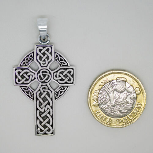 925 solid Sterling Silver New Large Celtic Cross pendant 