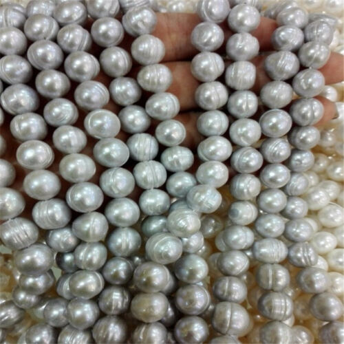 1pcs 10-11MM Gray Baroque Pearl Beads Chain 15.5/" Real Cultured irregular DIY