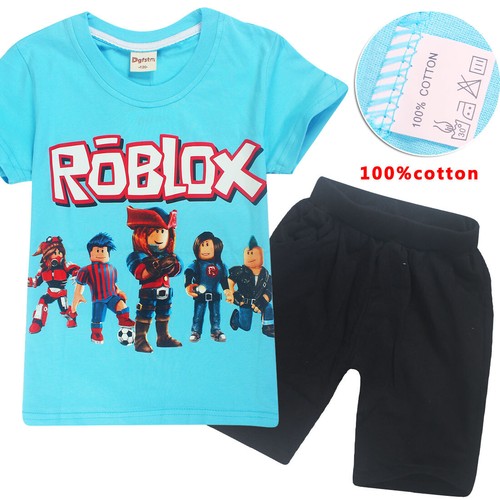 Short Roblox Boys Casual Outfit Set Summer Short Sleeve Cotton Tracksuit Tee
