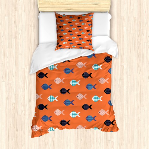 Orange Bettwäsche Set Bunter Fisch ShoalWeicher Microfaserstoff