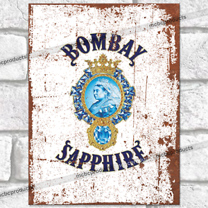 Bombay Sapphire Gin Metal Signe Vintage Rétro MANCAVE mur Rouillé Look glacoide