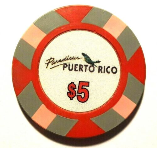 DARK GRAY Chip RIO GRANDE Puerto Rico Closed $5 PARADISUS Hotel Casino RED 