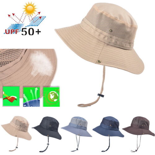US Men's Summer Sun Hat Bucket Fishing Hiking Cap Wide Brim UV Protection Hat AI 