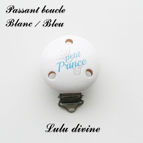 Pince // Clip en bois Couronne : Blanc // Bleu Petit prince passant boucle