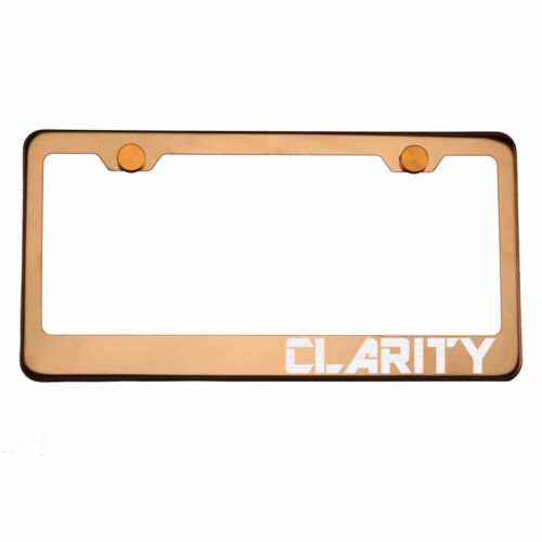 Details about  / Rose Gold Chrome License Plate Frame CLARITY Laser Etched Metal Screw Cap