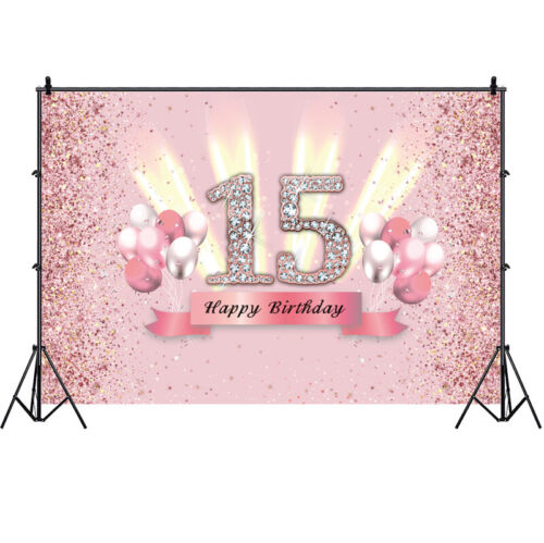 Pink Sweet 15th Backdrop Girls Birthday Party Photo Background Decoration Banner