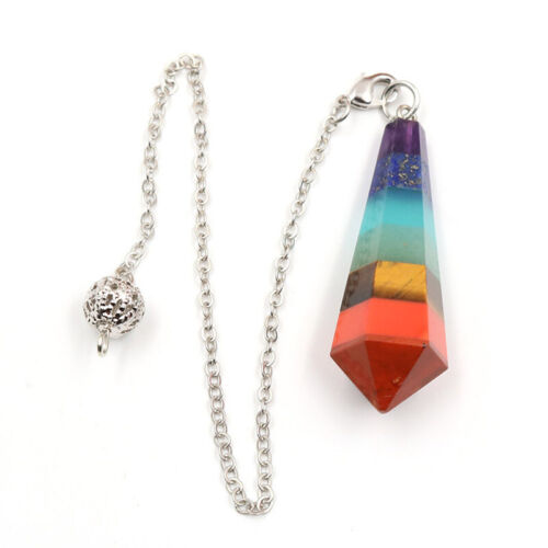 Natural 7 Chakra Gemstone Healing Crystal Dowsing Divination Pendulum Pendant 