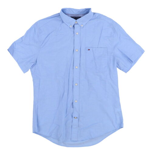Tommy Hilfiger Shirt Mens Short Sleeve Button Up Pocket Buttondown Custom Fit 