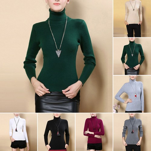 Elegante Damen Pullover Herbst Winter Gestrickt Rollkragen Warm Einfarbig Dick
