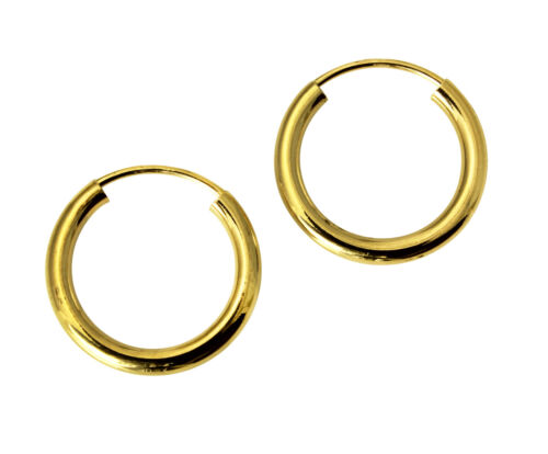 14K Real Yellow Gold 2mm Thickness Polished Endless Small Hoop Earrings 1/2" 