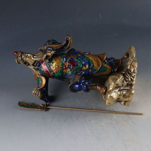 Chinese Cloisonne Handwork Carved Guangong Statue