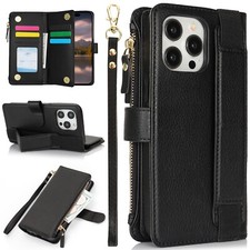 Echt Leder Magnet Wallet Kartenfach Handyhülle m Band Für iPhone 16Pro Max 15 14
