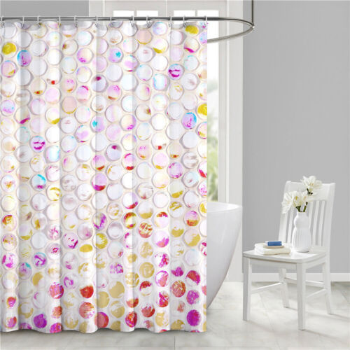 12 Hooks Rainbow Color Stripes Pattern Shower Curtains Waterproof Bath Curtain