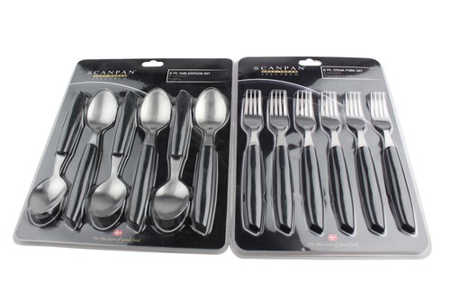12-er Set Scanpan Spectrum 6 Cuillères à Soupe 6 Steak Fourche Noir NEUF