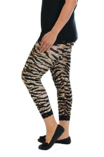 NEW Womens Leggings Plus Size REDUCED Tiger Lace Bottom Cuff Nouvelle