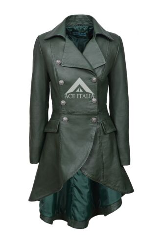 Ladies Leather EDWARDIAN Coat Black Gothic STYLE REAL LEATHER 3491