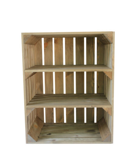 Large Wooden Crate Apple Box Storage Display Unit With 2 Shelfs Vintage Style 