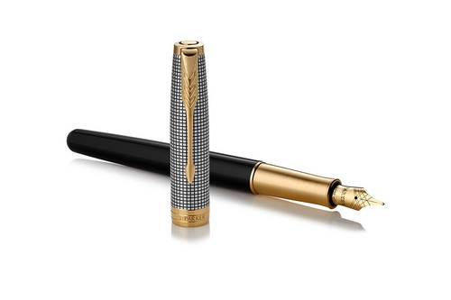 Parker Sonnet Sterling Silver Fountain Pen With Ciselé Pattern /& Gold Trim F 18K