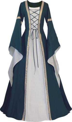 Moyen Âge Carnaval LATEX Cosplay robe Robe Costume Anna Vert Foncé-ECRU xs-60